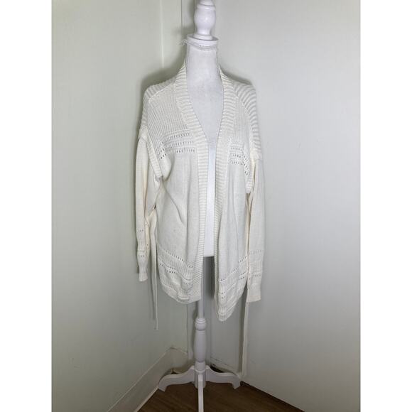 Intermix White Knit Long Cardigan W Tie Belt Sz P - Picture 1 of 3